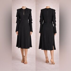 Theory Black Long Sleeve Dress with Ruffle Detail